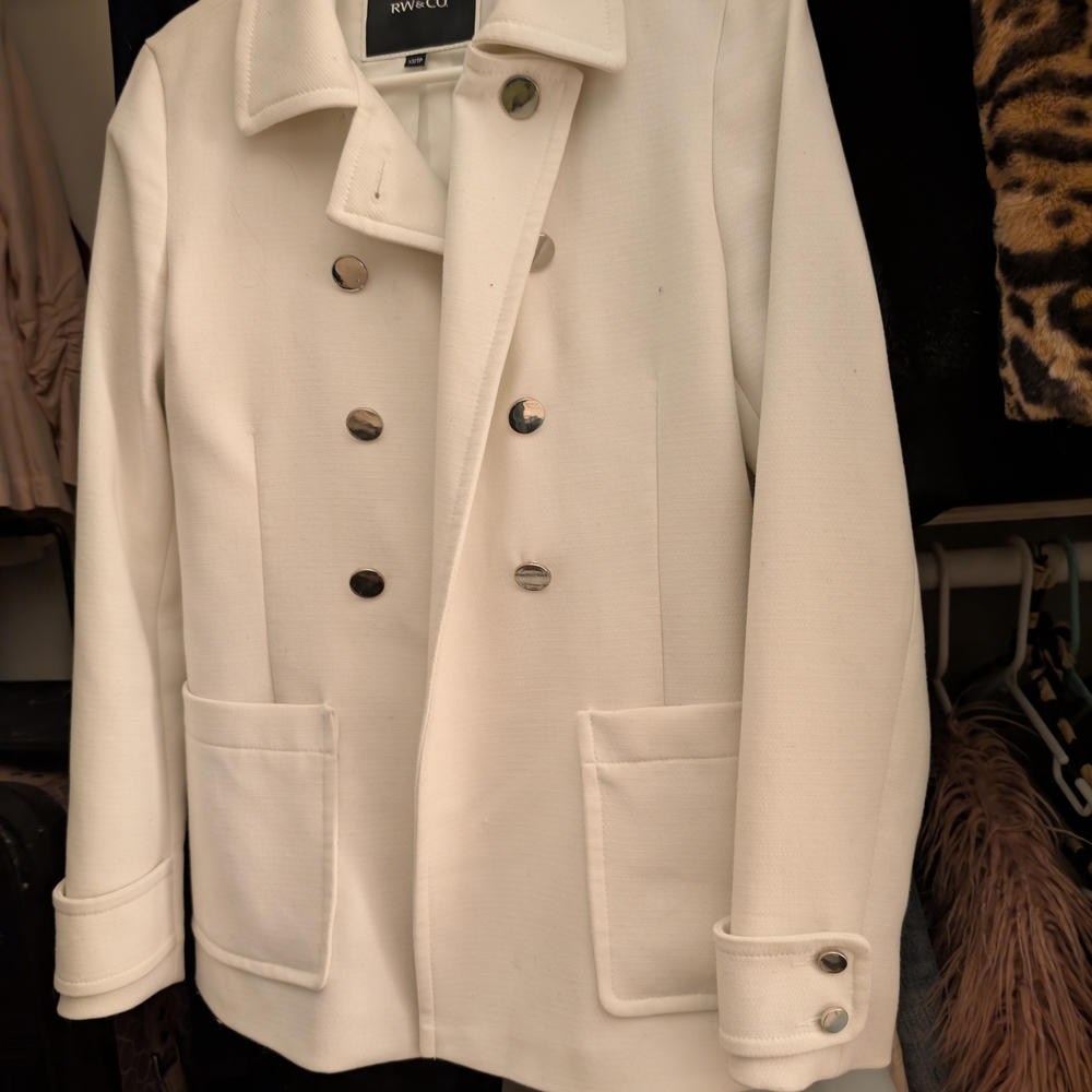 White Double-Breasted Coat RW&CO tag listed XS